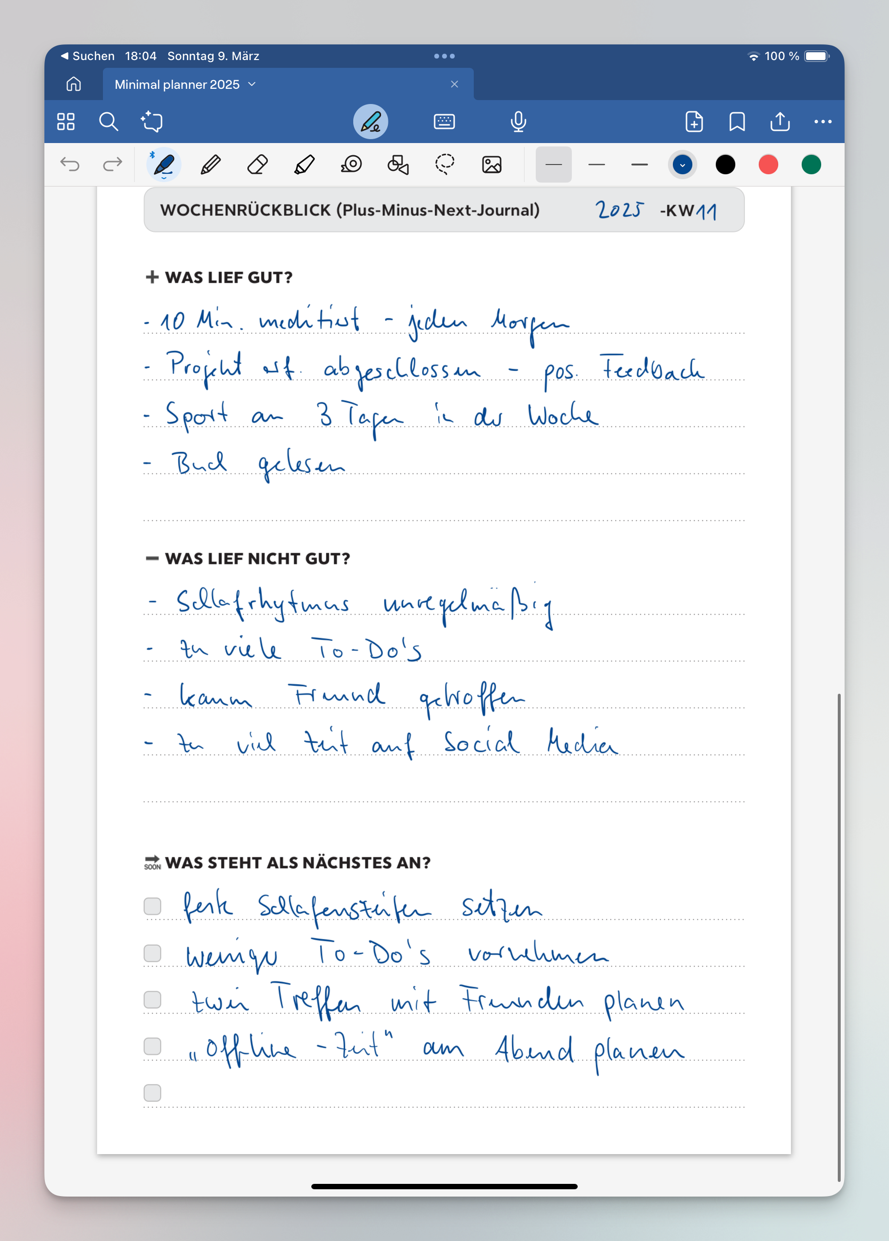 Plus-Minus-Next Journaling: Dein wöchentliches Review für mehr Klarheit und Fokus